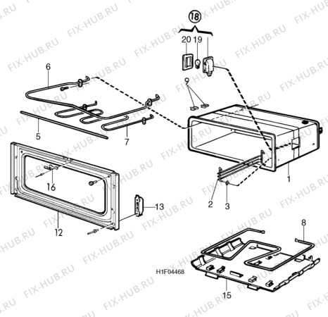 Взрыв-схема комплектующей Husqvarna Electrolux QSG755 - Схема узла H10 Oven Cavity (small)